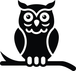 Wise Owl Silhouette Perched Branch Forest Bird for Nature Wildlife, Nocturnal Bird Vector Illustration, Predatory Bird Icon, Educational