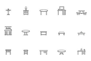Minimalist Table and Desk Outline Vector Icons