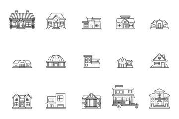 Building and House Line Art Icons