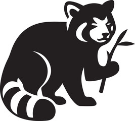 Red panda holding bamboo silhouette design, Wildlife animal vector illustration black and white