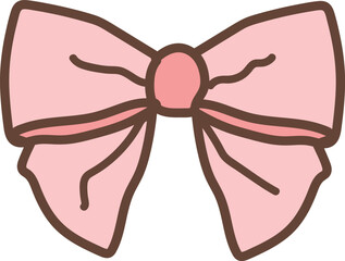 Hand Drawn coquette pink hair bow doodle outline illustration