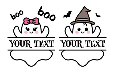 Cute Kawaii Ghosts with Split Text Frame – Baby’s First Halloween