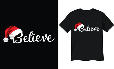 Believe Christmas Typography with Santa Hat