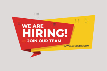 We are hiring join our team bold red and yellow announcement banner for recruitment