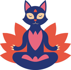 Peaceful Mandala Cat Sitting In Lotus Pose With Calm Meditative Energy Vector illustration