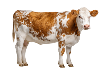 Brown and White Cow Standing isolated on a transparent background