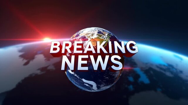 Breaking News Template intro for TV broadcast news show program with 3D breaking news text and badge, against global spinning earth cyber and futuristic style