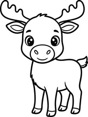 Obraz premium Adorable cartoon baby moose with large antlers and big eyes perfect for children s illustrations and coloring pages