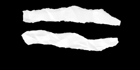 Set of Two Torn Paper Strips on Black Background, Realistic Ripped Texture Overlay for Collage Art, Poster, or Graphic Design Template