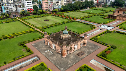 Aerial View of  The Lalbagh Fort is a historic fort situated in the old city of Dhaka, Bangladesh....