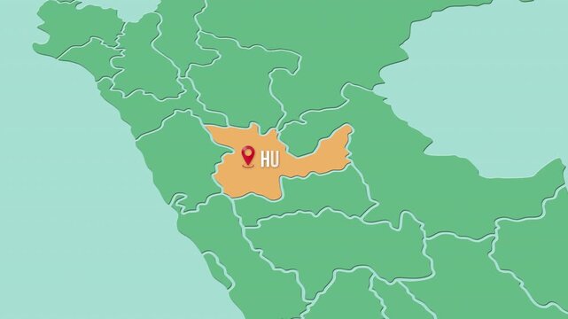 Mapa de Per&uacute; con divisi&oacute;n pol&iacute;tica resaltando el departamento de Hu&aacute;nuco