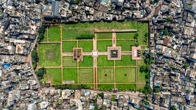 Aerial View of  The Lalbagh Fort is a historic fort situated in the old city of Dhaka, Bangladesh. Historic Lalbagh Kella Surrounded by the Bustling, Colorful Cityscape of Old Dhaka. 