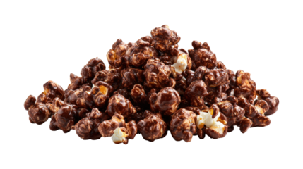 Chocolate covered popcorn pile isolated on a transparent background