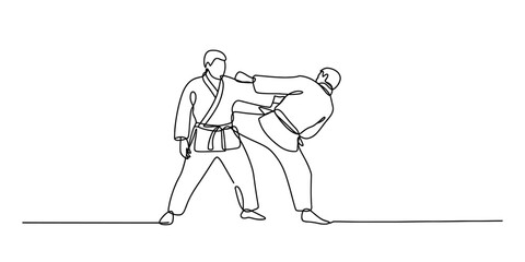 Martial arts action dynamic duo continuous single line drawing art vector