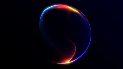 Naklejka premium Glowing abstract sphere with vivid gradient light and smooth curves on dark background. Futuristic minimal shape with dynamic color transitions and soft luminous edges.