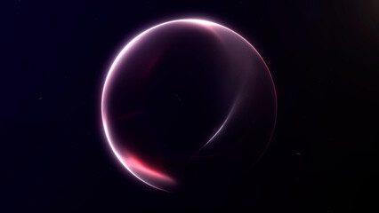 Futuristic glowing sphere with dark purple tones and soft pink light. Smooth luminous surface creates elegant minimal aesthetic on deep space background.