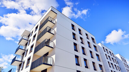 New modern block of flat, condo architecture. Residential apartment flat, luxury house complex....