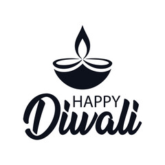 Happy diwali lettering design with diya deepak vector illustration.
