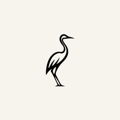 Obraz premium Stylized heron stands tall, depicted in black outline on a plain off-white background