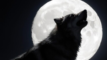 Silhouette of a Howling Wolf Against a Full Moon.