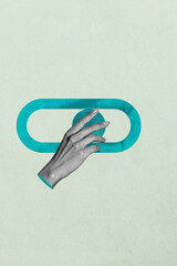 Banner vertical 3d trendy photo collage of business hand hold turn switch on power development chance success icon profession