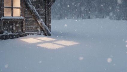 Snowy Cabin Window Glow - A Winters Night Scene.