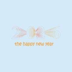 Elegant golden ribbon bow with happy new year text on a soft blue background
