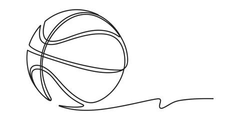 Minimalist continuous line drawing of a basketball in motion vector