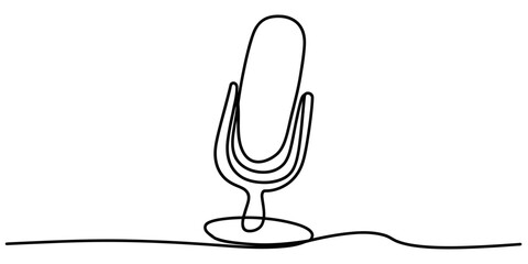 Continuous line drawing of a retro microphone capturing sound waves in a minimalist style vector