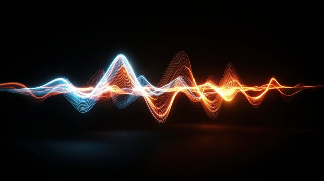 dynamic visual representation of rhythm and sound at 120 bpm, glowing waves of light pulsing in sync, abstract energy flow, vibrant neon colors