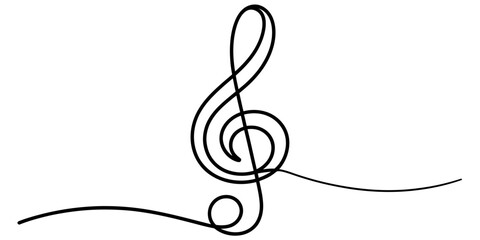 Elegant continuous one line drawing of a treble clef symbol representing music and harmony vector