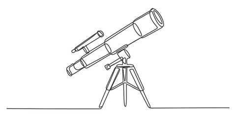 Elegant continuous line drawing of a telescope on a tripod vector