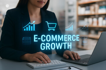Fototapeta premium E commerce growth analytics concept with online sales performance dashboard and business metrics
