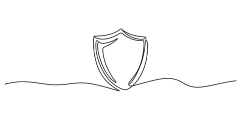 Abstract continuous line drawing of a classic shield emblem symbolizing protection and security vector