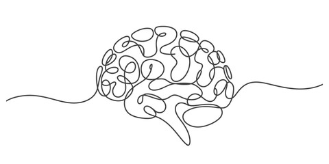 Continuous one line drawing of a human brain abstract art vector