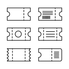 A set of black-and-white Line Art ticket icons representing event entrance ticket templates with space to copy