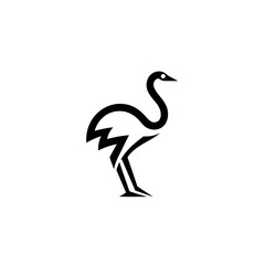 Fototapeta premium Stylized black silhouette of a long-necked bird standing on two legs on a white background