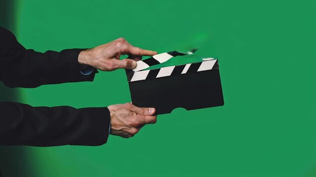 Hand clapper using clapperboard Film Director Movie Cinematography Movie Media Cinema Production Video Entertainment Green Screen Backdrop