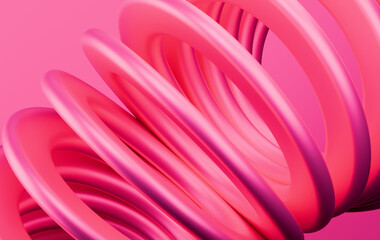 Abstract 3D Curved Tubes in Vibrant Pink and Red Gradient with Smooth Glossy Surface Texture