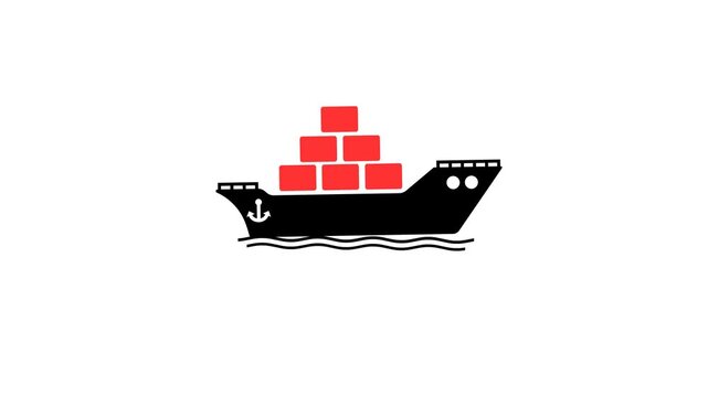 Cargo ship sailing on the sea. animation alpha background