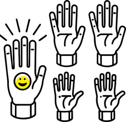 Obraz premium Five Hand Icons with Smiley Face outline drawing.