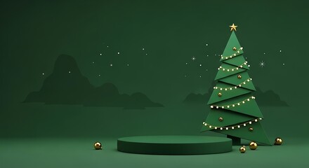 Minimalist Christmas Tree on Pedestal with Green Stars