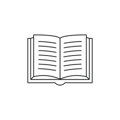 Minimalist outline line art open book symbol for education and learning, simple vector icon.