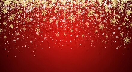Golden Snowflakes on Red Winter Background