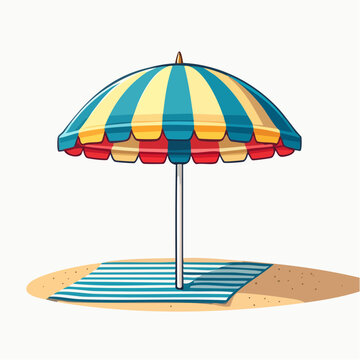 Colorful Beach Umbrella on Sandy Island Vector Illustration