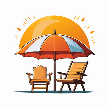 Colorful Beach Umbrella on Sandy Island Vector Illustration