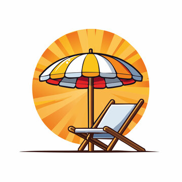 Colorful Beach Umbrella on Sandy Island Vector Illustration