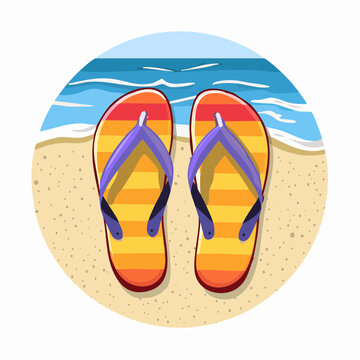 Summer Beach Flip Flops with Seashells Illustration