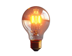 Glowing light bulb with soft illumination, transparent background 