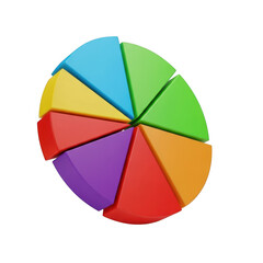 Obraz premium Colorful circular pie chart graphic with nine distinct segments transparent background